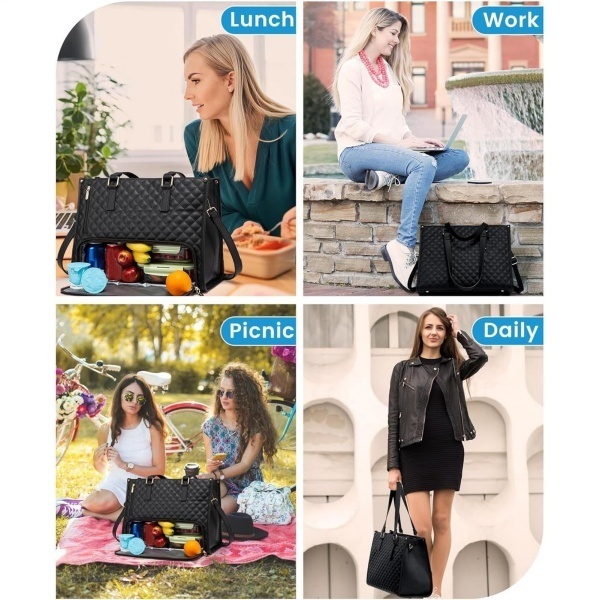 2 In 1 Insulated Lunch Tote Bag For Women Large Capacity Computer Handbag Work - Image 6