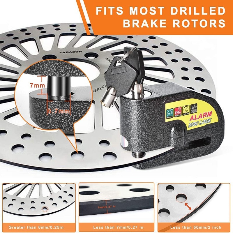Disc Lock For Motorbike - Alarm Function With Vibration Alert, Aluminum Build, 1.5M Reminder Cable - Quick Locking, - Image 4