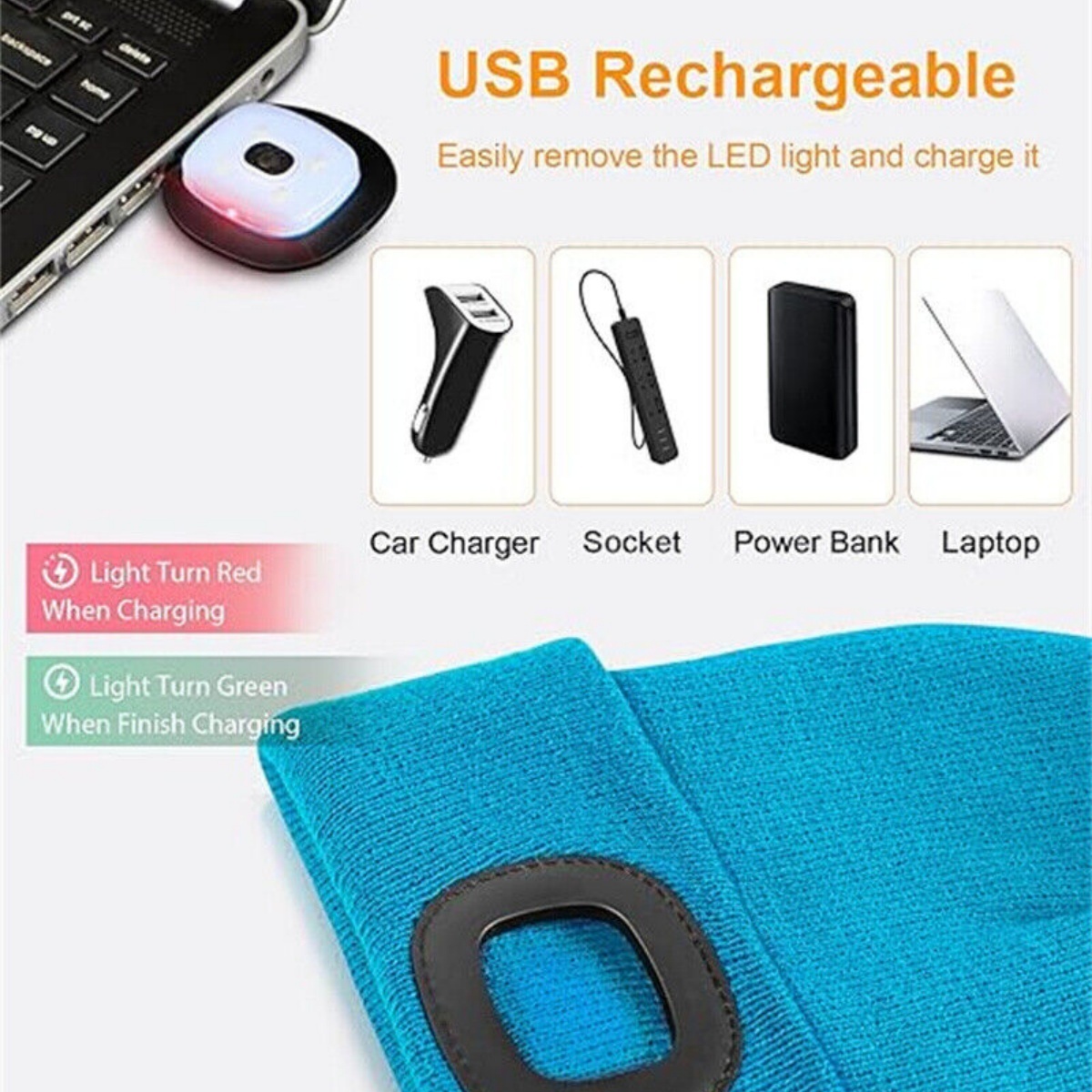 LED Beanie Hats Rechargeable Unisex High Powered Head Lamp Torch Light Cap - Image 6