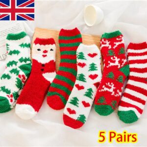 5 Pairs Women's Christmas Fluffy Bed Socks – Soft Cosy Lounge Slipper Socks Gift Set