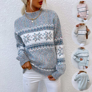 Women's Snowflake Knitted Jumper – Half Turtleneck Christmas Sweater