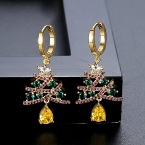 Christmas Tree Earrings with Colourful Stones – Festive Drop Earrings
