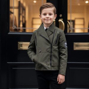 Boys Military Style Cotton Jacket - Green / Black