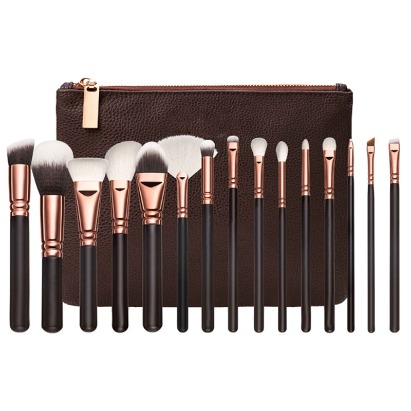 15-Piece Rose Gold Makeup Brush Set with Bag – Soft Foundation, Powder & Eyeshadow Brushes - Image 4