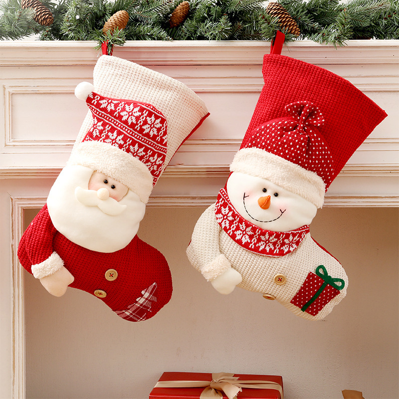 Large Knitted Christmas Stocking – Red & White Fireplace Gift Stocking - Image 8