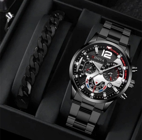 Men's Quartz Watch & Bracelet Gift Set – Stainless Steel Strap - Image 7