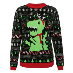 Unisex Dinosaur Christmas Jumper β Festive Knitted Crew Neck Xmas Sweater