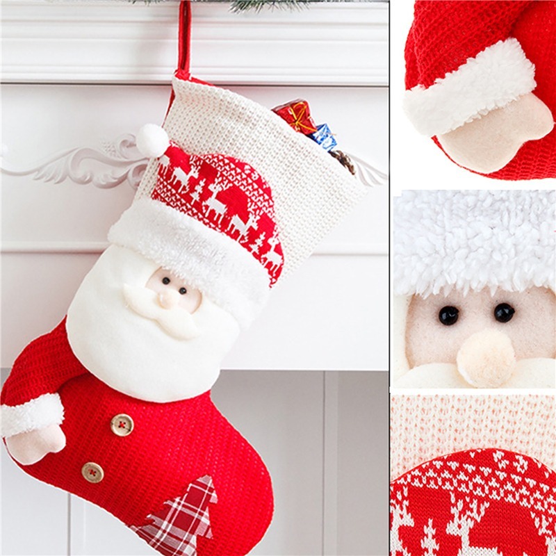 Large Knitted Christmas Stocking – Red & White Fireplace Gift Stocking - Image 9