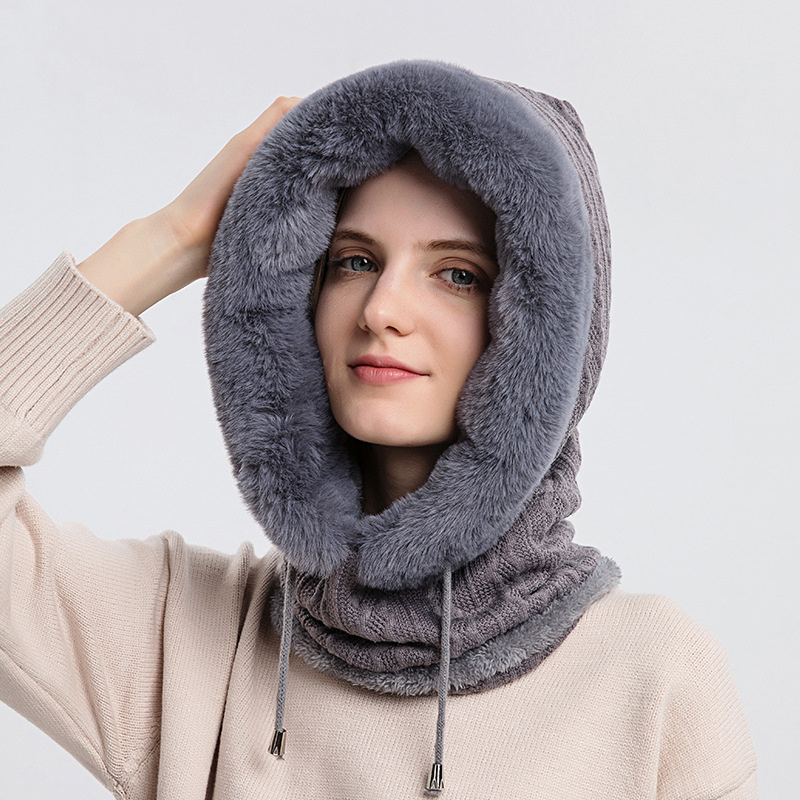 Women's Plush Hooded Hat & Scarf Set – Windproof Warm Knitted Winter Hood - Image 9