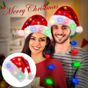 Light-Up LED Christmas Santa Hat – Plush Xmas Hat for Adults & Kids
