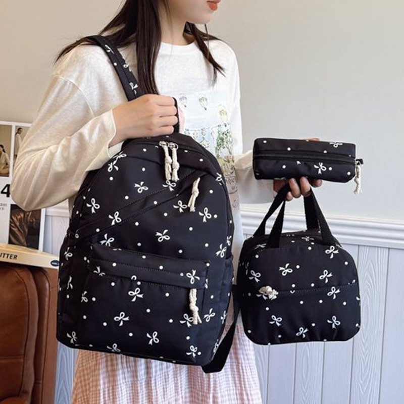 3-Piece Bow Print School Backpack Set – Backpack, Handbag & Pencil Case - Image 9