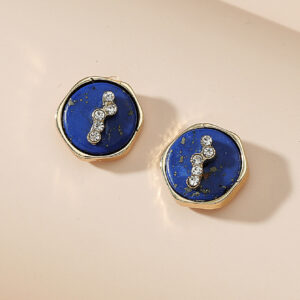Navy Blue Round Stud Earrings – Elegant Gold-Tone Crystal Women’s Earrings