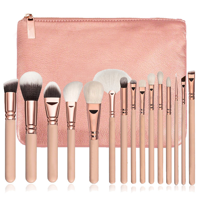 15-Piece Rose Gold Makeup Brush Set with Bag – Soft Foundation, Powder & Eyeshadow Brushes
