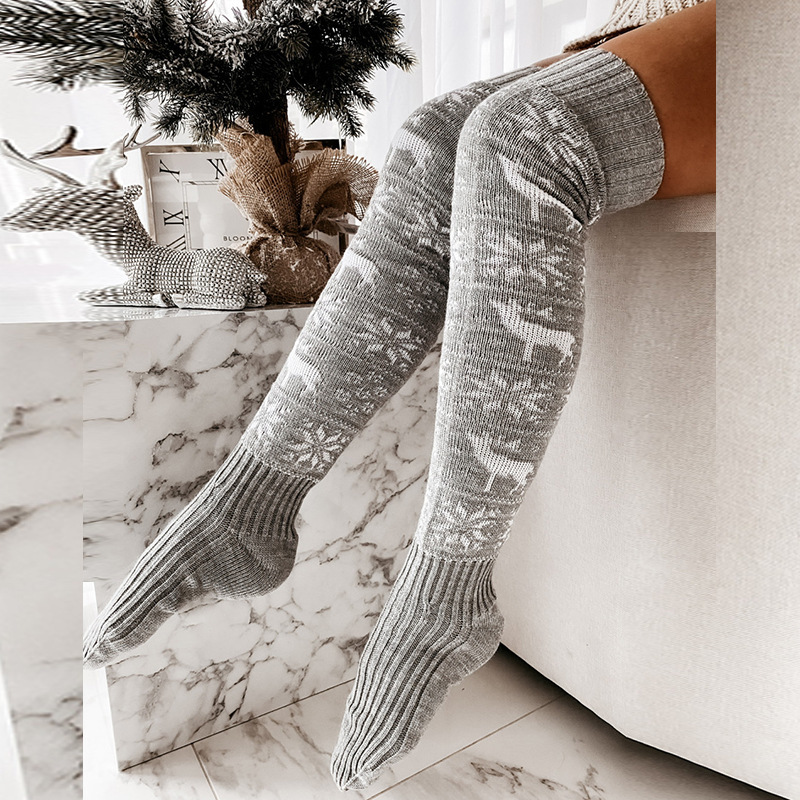 Women's Christmas Knitted Over-the-Knee Socks – Warm Snowflake Reindeer Stockings - Image 8