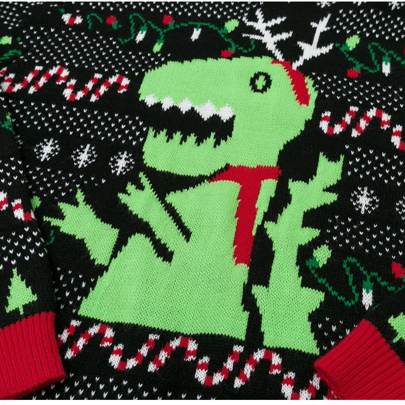 Unisex Dinosaur Christmas Jumper – Festive Knitted Crew Neck Xmas Sweater - Image 2