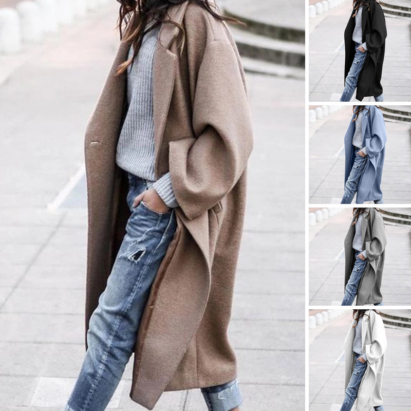 Women's Single-Breasted Wool-Blend Long Coat – Warm Winter Overcoat