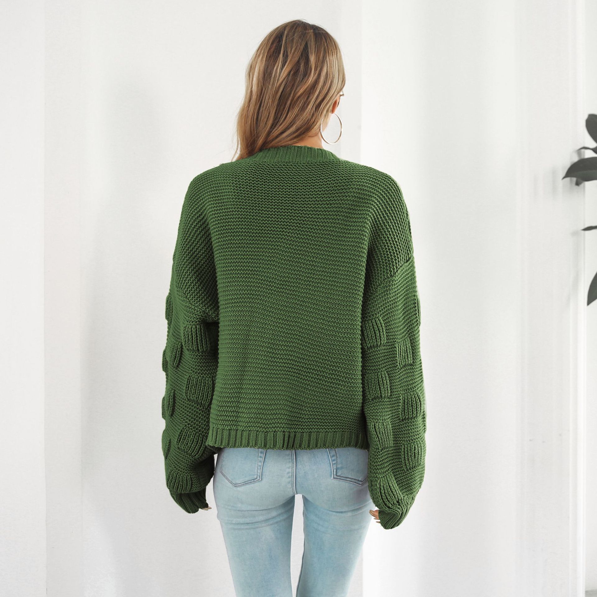 Puff Sleeve Cardigan Sweater Women Clothes Front Chunky Knitwear Coat - Image 3
