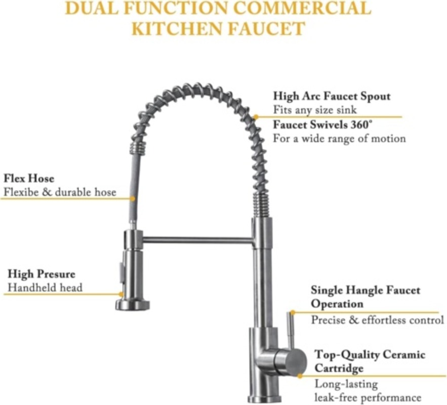 Monobloc Silver Kitchen Sink Mixer Taps With Pull Out Hose Spray Single LeverTap - Image 6