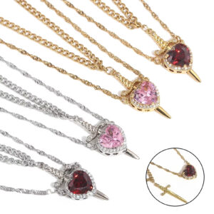 Heart & Sword Couple Necklace Set – Stainless Steel Pendants