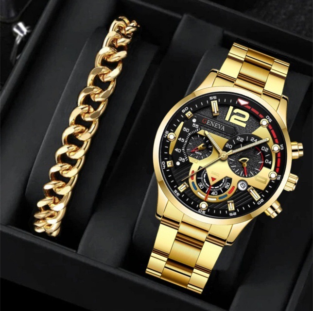 Men's Quartz Watch & Bracelet Gift Set – Stainless Steel Strap - Image 10