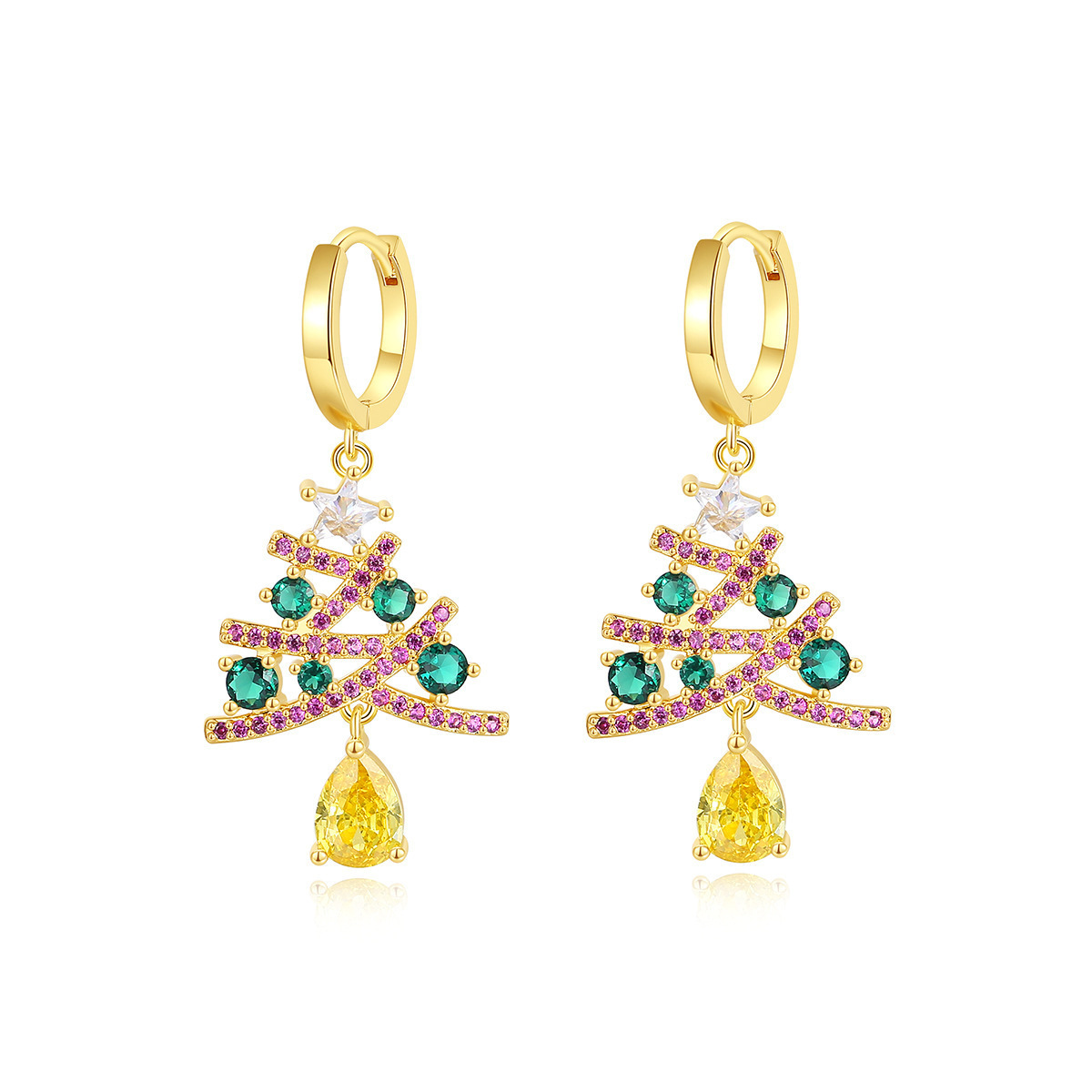 Christmas Tree Earrings with Colourful Stones – Festive Drop Earrings - Image 4