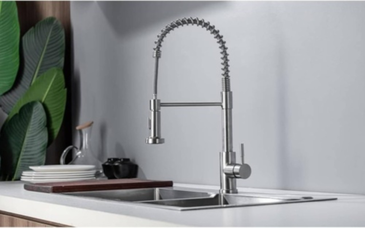 Monobloc Silver Kitchen Sink Mixer Taps With Pull Out Hose Spray Single LeverTap - Image 8