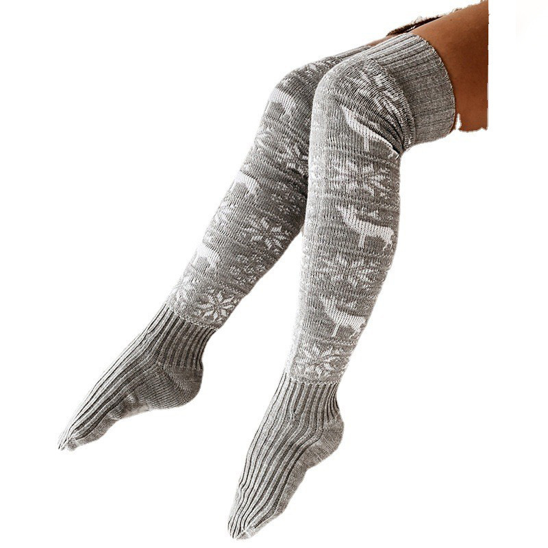 Women's Christmas Knitted Over-the-Knee Socks – Warm Snowflake Reindeer Stockings - Image 3
