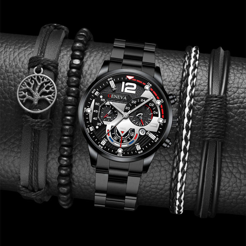 Men's Quartz Watch & Bracelet Gift Set – Stainless Steel Strap - Image 5