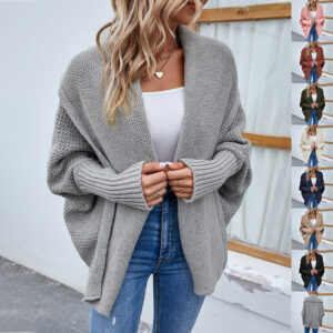 Loose Knitted Sweater Solid Color Bat Sleeve Large Lapel Cardigan Autumn And