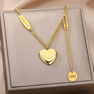 Layered Heart Pendant Necklace – Gold-Tone Multilayer Chain