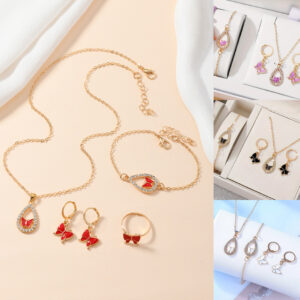 4-Piece Butterfly Jewellery Set – Necklace, Earrings & Bracelet
