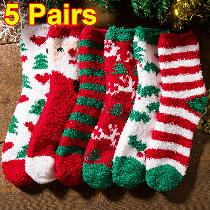 5 Pairs Women's Christmas Fluffy Bed Socks – Soft Cosy Lounge Slipper Socks Gift Set - Image 9