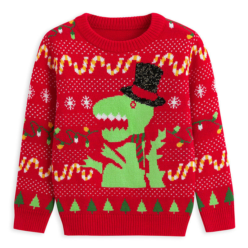 Unisex Dinosaur Christmas Jumper – Festive Knitted Crew Neck Xmas Sweater - Image 6