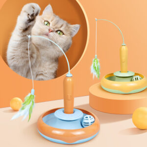 2-in-1 Interactive Cat Toy – Spinning Turntable with Feather Teaser