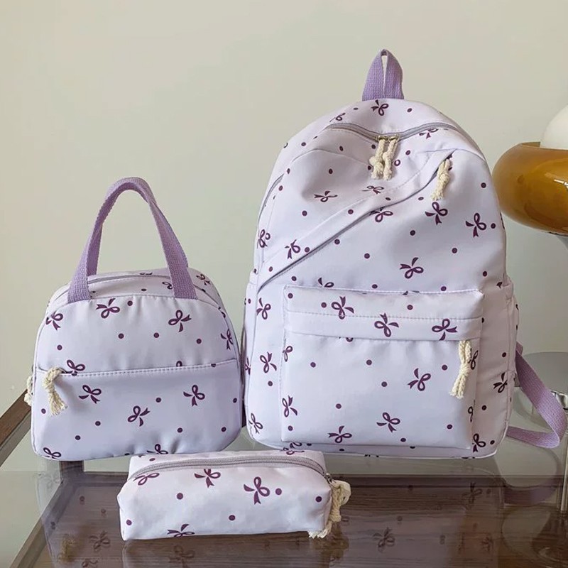 3-Piece Bow Print School Backpack Set – Backpack, Handbag & Pencil Case - Image 3