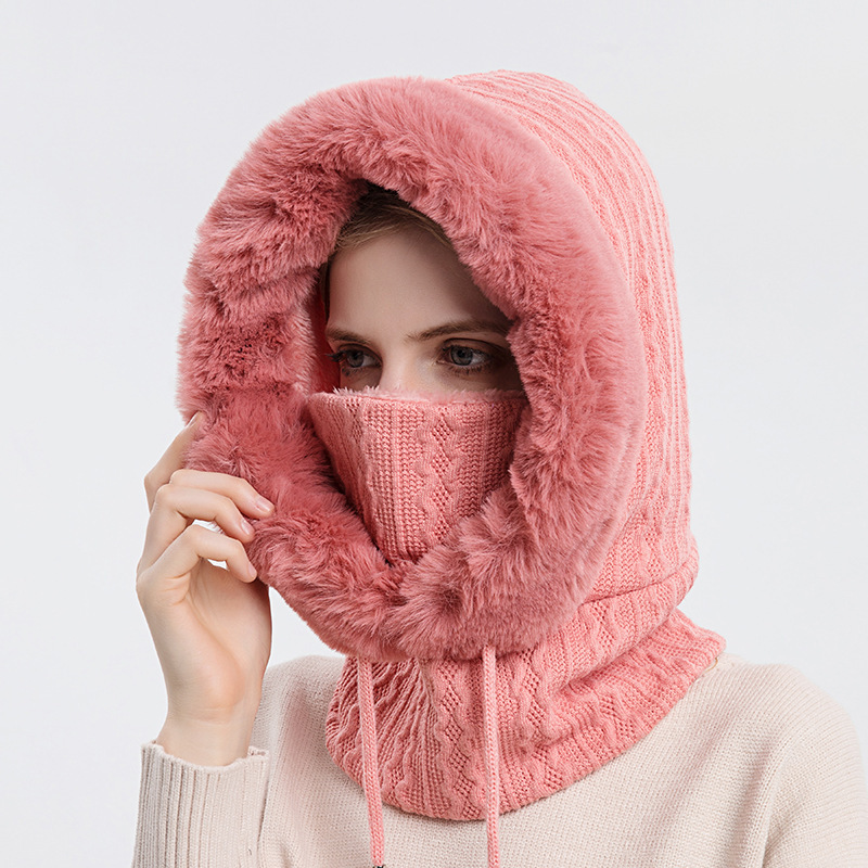 Women's Plush Hooded Hat & Scarf Set – Windproof Warm Knitted Winter Hood - Image 5