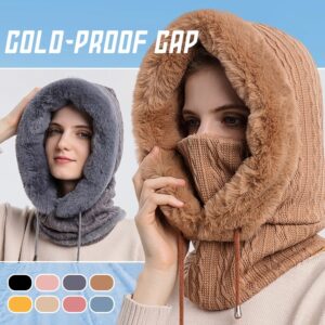 Women's Plush Hooded Hat & Scarf Set โ Windproof Warm Knitted Winter Hood