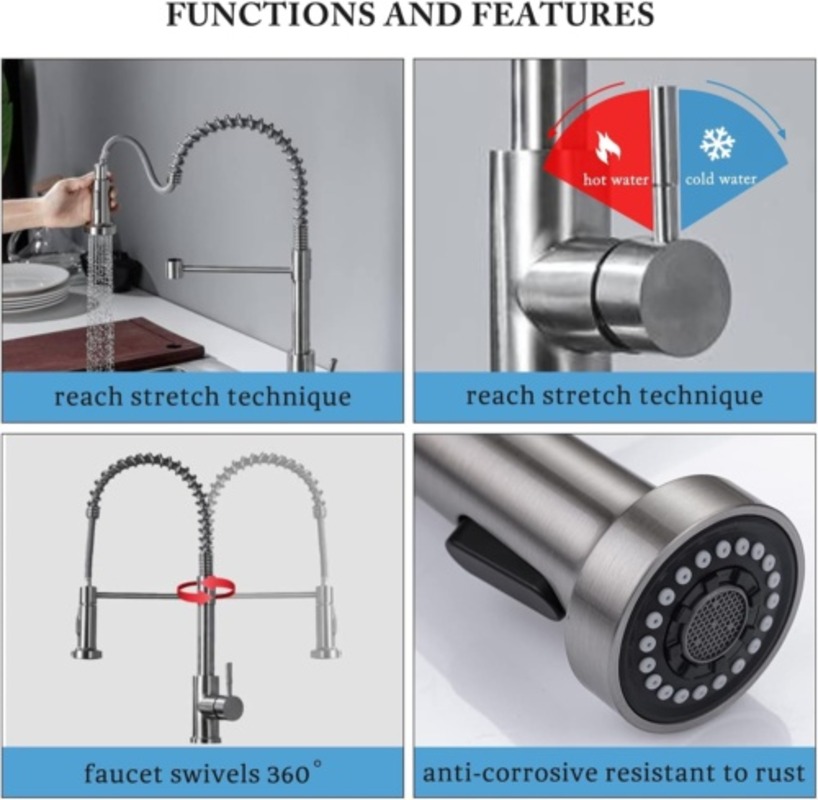 Monobloc Silver Kitchen Sink Mixer Taps With Pull Out Hose Spray Single LeverTap - Image 2