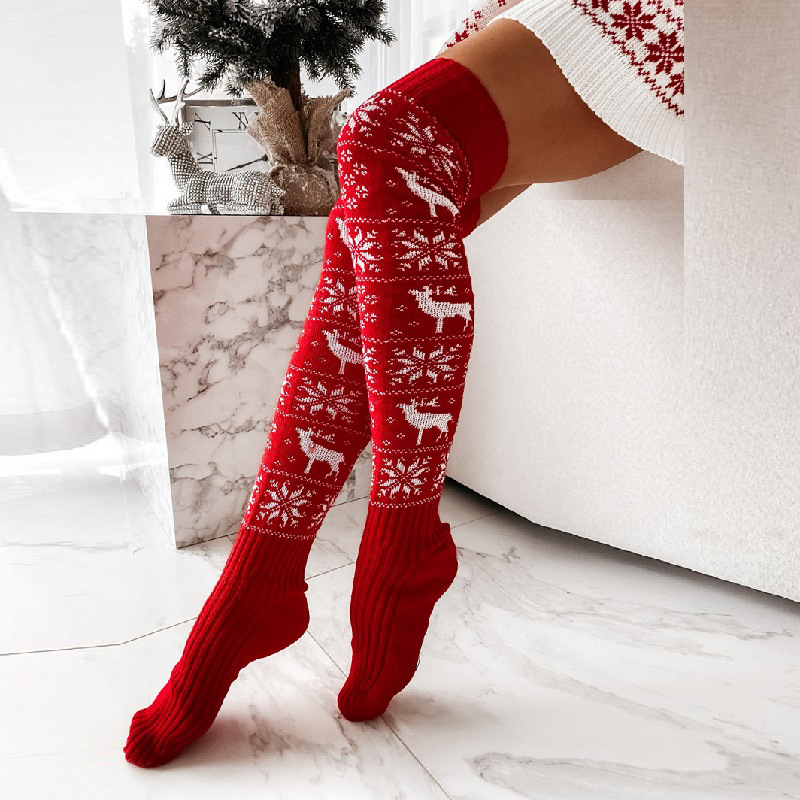 Women's Christmas Knitted Over-the-Knee Socks – Warm Snowflake Reindeer Stockings - Image 2