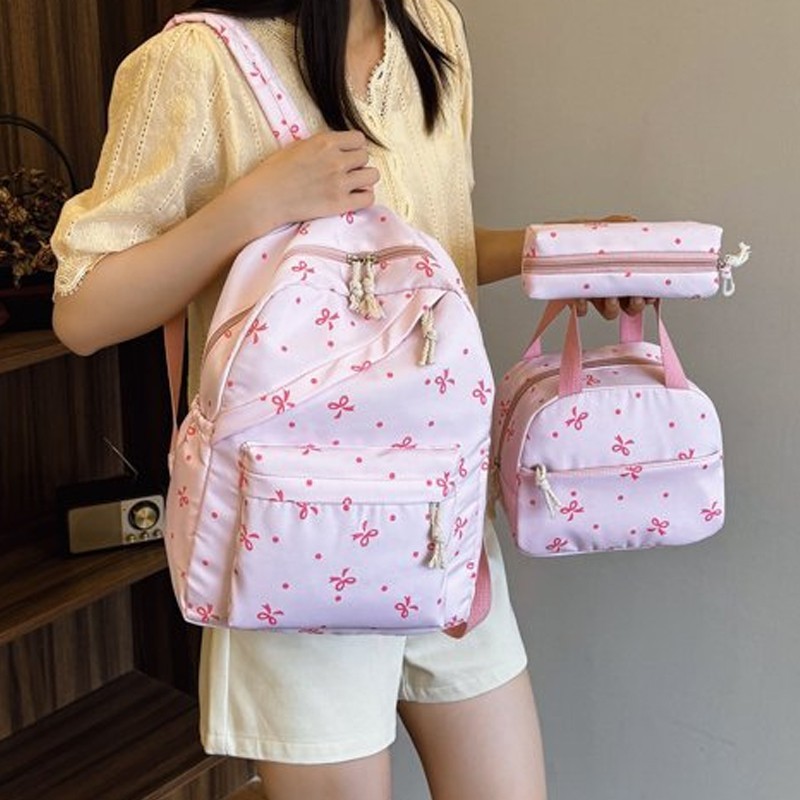 3-Piece Bow Print School Backpack Set – Backpack, Handbag & Pencil Case - Image 6