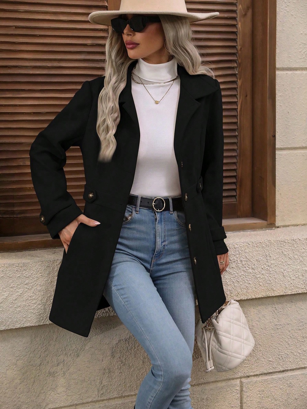 Elegant Single-breasted Woolen Coat Buttons Lapel Mid-length Jacket Temperament - Image 8