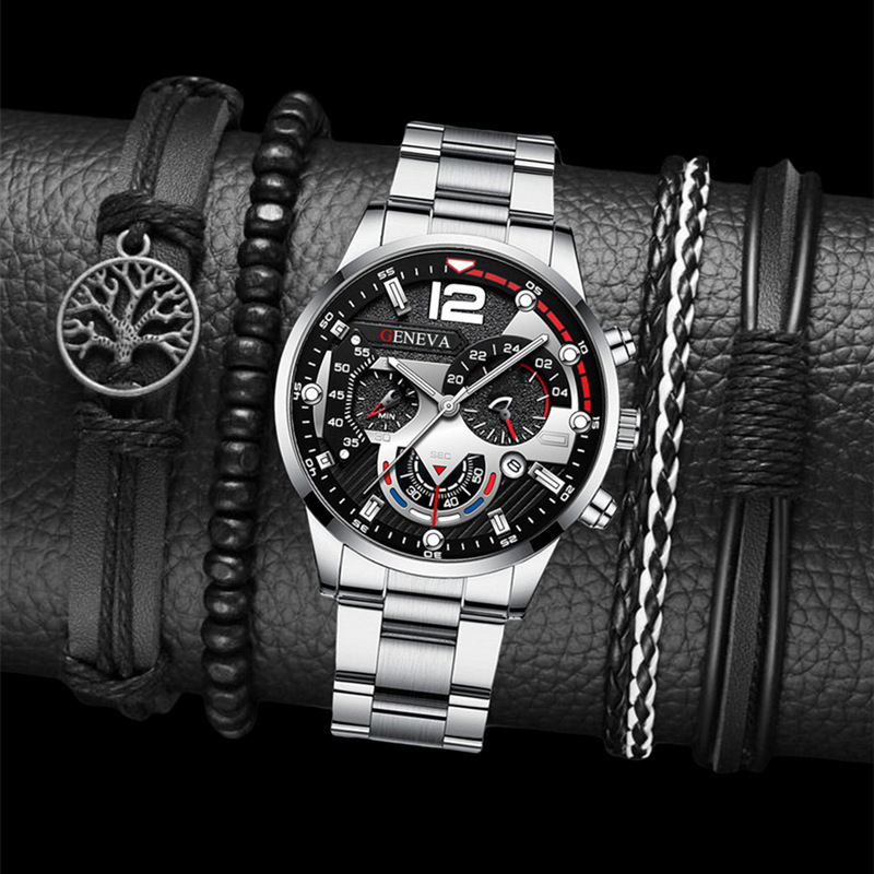 Men's Quartz Watch & Bracelet Gift Set – Stainless Steel Strap - Image 8